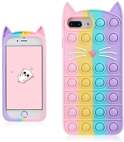 Coralogo Color Cat Case for iPhone 6 Plus/6S Plus/7 Plus/8 Plus Cartoon Funny Kawaii Cute Silicone Cover Fidget Unique Design Aesthetic for Girls Boys Cases(for iPhone 6/6S/7/8 Plus 5.5)