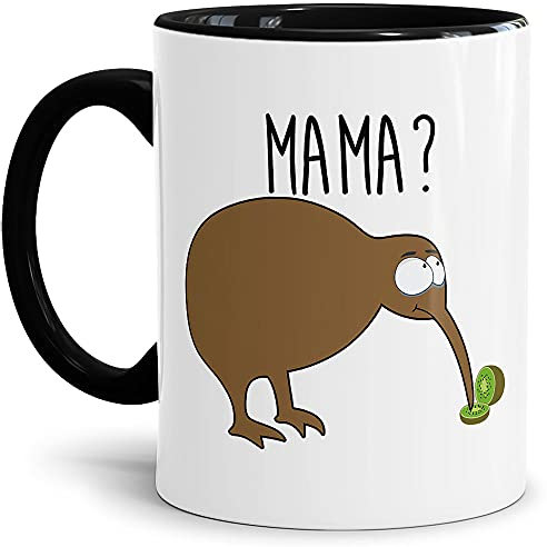 Keramik Tasse mit Spruch - Lustige Kiwi Tasse - Geschenkideen für Familie, Freunde und Kollegen - Innen & Henkel Schwarz, 300 ml