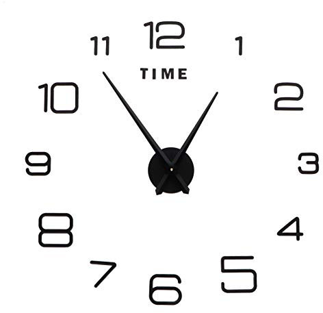 01 Adesivi per Orologio da Parete, Orologio da Parete in Acrilico, Design Moderno di Grandi Dimensioni 3D Senza Cornice per la Decorazione della Parete Soggiorno(Nero)