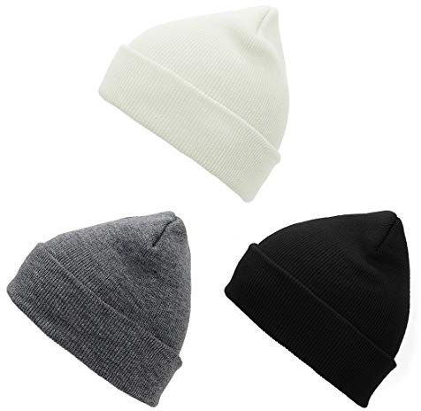 Durio Winter Beanie Mütze Wintermütze Herren Damen Unisex Strickmütze Laufmützen Einheitsgröße 3er Set Schwarz Weiß u. Grau