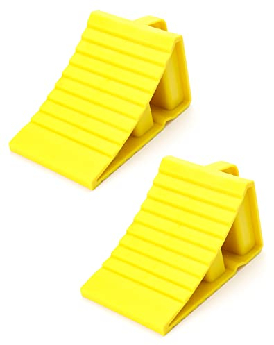 QWORK® 2 Unidades Cuña para Ruedas de Coches, Base Antideslizante, calzos para remolques, adecuados para caravanas, Amarillo