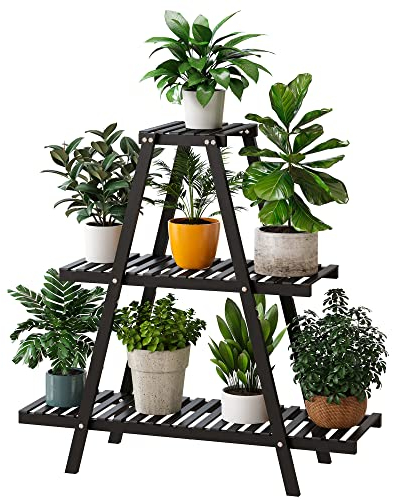 Pflanzenständer für den Innenbereich, Outdoor-Bambus-Pflanzenständer für mehrere Pflanzen, 3 Ebenen 8 Topfblumenhalter, Leiter Pflanzenregal, Pflanzenregal, Balkon, Pflanzengartenarbeit Geschenk