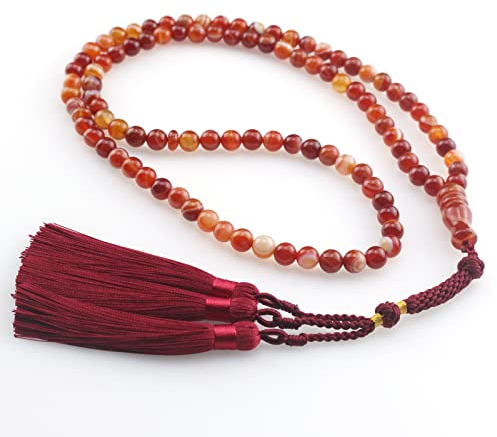 beirunde Tasbih Tesbih Islamische 99 Gebetsperlen, Muslimische Islam Subha Sebha Sorgenperlen, Allah Mohammed Ramadan Rosenkranz, Tasbih gefütterte rote Achat Stein Perlen Quaste