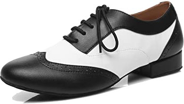 LITNERMIA Herren-Tanzschuhe mit Schnürung, Leder, Chacha, Tango, Jazz, Rumba, Ballsaal, Moderne Tanzschuhe, Al421 schwarz weiß 2.5cm Absatz, 43 EU