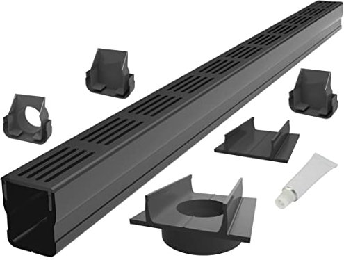 Design Entwässerungsrinne Set 2.00 m | Aluminium Schwarz | Typ 65x60 (Slimline Entwässerungsrinnen)
