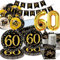 GOLDNICE 60 Años Cumpleaños Vajilla Platos para Hombres Mujeres, Platos Elegantes Oro Negro con Globos, Vasos, Servilletas, Mantel y Guirnalda para Cumpleaños Fiesta 60 años Aniversarios Decoración