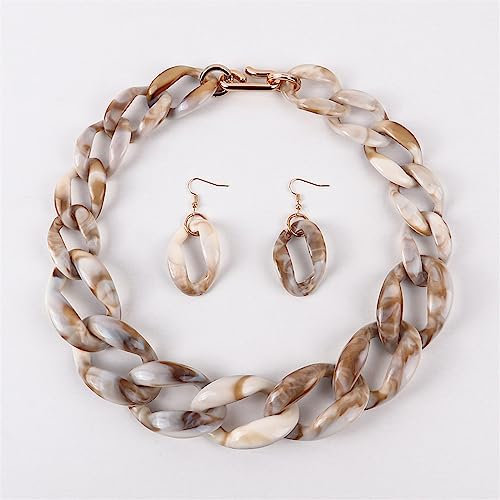 MUWIZ Acryl große dicke Kette Choker Halskette für Frauen Harz Gliederkette Halsband Halskette Set (Größe: 50 cm, Farbe: Muschel marmoriert)