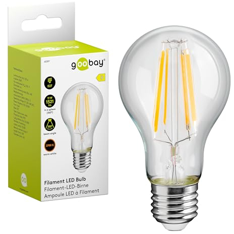 goobay 65397 Filament LED Birne 11W / Kerzenform/Glühbirne warmweißes Licht 2700K / LED Birne für Kronleuchter/Lampe mit geringer Wärmeentwicklung/Nicht dimmbar / 11 kWh/1000h Kristallklar