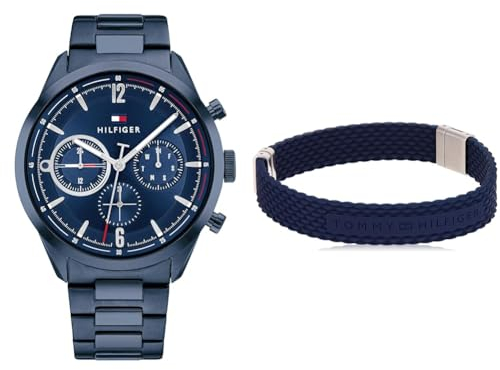 Tommy Hilfiger Montre Analogique Multifunction à Quartz pour Homme avec Bracelet en Acier Inoxydable Bleu - 1791945 Jewelry Bracelet pour Homme en Silicone - 2790239S