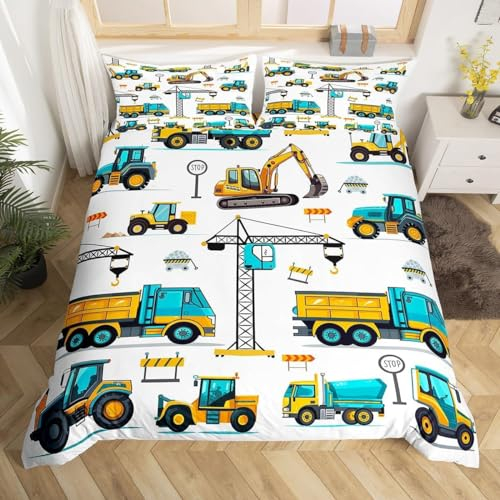 Generic Bagger Bettwäsche 140x200 cm Weich Microfaser Bettwäsche-Sets Kind Junge Bettbezug 3D Bettbezüge mit Reißverschluss und 2 Kissenbezug 80x80 cm, E3742