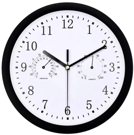 Qutalmi Große Outdoor Gartenuhr, 10 Zoll Wetterfest Uhr mit Thermometer und Hygrometer, Badezimmer Uhren Funk Wasserdicht, Wohnzimmer, Küche, Wanduhr Für Terrasse, Balkon, Garten