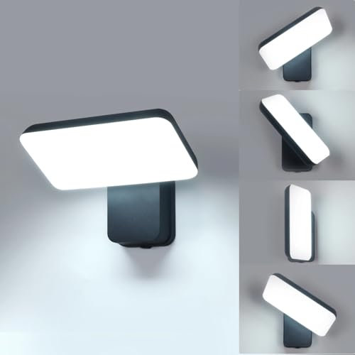 Comely Applique Murale Extérieur LED, 16W IP65 Etanche Rotative à 350 Lampe Exterieur Moderne Luminaires Extérieur Jardin, Noir, Lumière Blanche Froide 6500K, Contrôle par Interrupteur