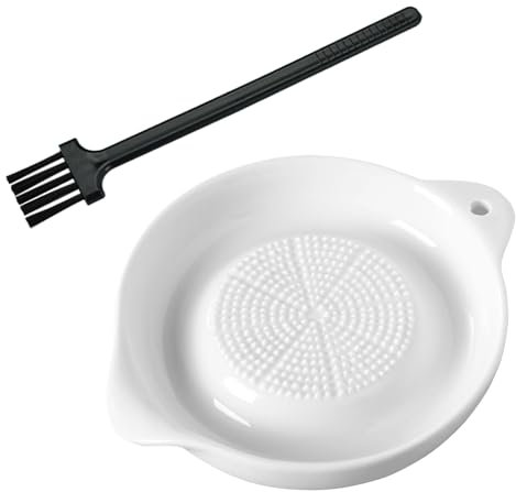 Garlic Ginger Grater Set - Ceramic Grater Plate with Mini Cleaning Brush, Perfect for Fruits, Vegetables, Spices, and Baby Food - White