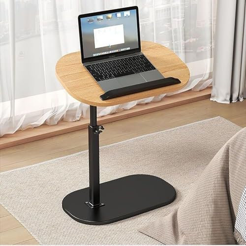 AHSBND Side Table Lifting Laptop Desk: C Shaped End Tables Adjustable Height 360° Swivel Tabletop That Slide Under Bedside Nursing for Coffee Couch Sofa Bathtub (Lift + Flip Wood)