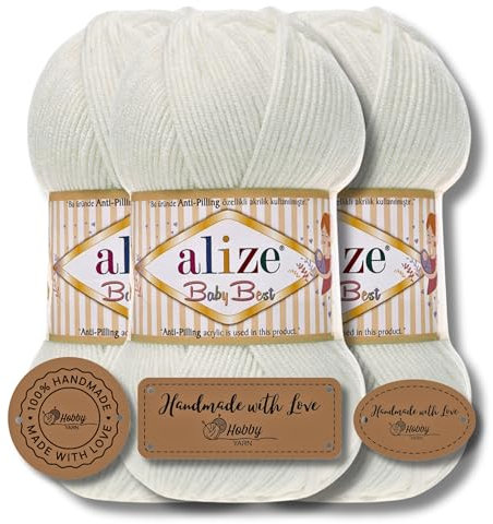 Hobby YARN 3x Etikettenlabel mit Alize Baby Best Wolle Premium 3x100g als Set, Antipilling Babywolle Acryl Uni & Batik Strickgarn zum Häkeln und Stricken (450)