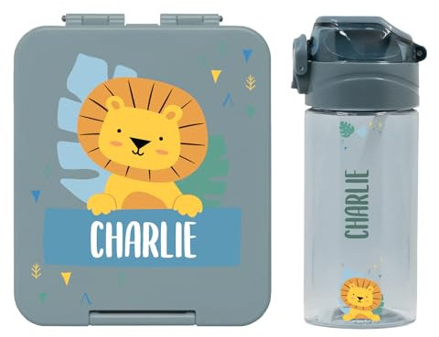 gutmarkiert – Set mit personalisierbarer Trinkflasche für Kinder & personalisierte Brotdose für Kinder aus Plastik – Trinkflasche mit Strohhalm und 450ml–100% BPA-frei (Petrol)