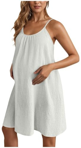 SYDUZAX Robe de Maternité Femme Sans Manches Blanche Robes à Bretelles Femmes Grossesse Enceinte Robes Ete Femmes Grande Taille Couleur Unie Dress Tunique Casual Loose Jupes Ample Mode Décontracté