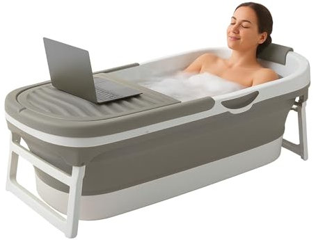 FlinQ Baignoire Pliable Adulte XXL - 158 x 60 x 53 cm - Baignoire pour Douche - Grande et Mobile - Convient aux Enfants - Gris