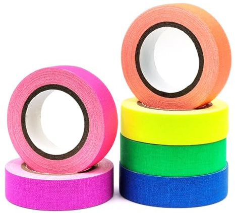 ZHIQIN 6 Rollen Neon Klebeband Bunt Fluoreszierendes Tape UV Schwarzlicht Klebeband Leuchtend Gaffers Tapes Schreibbar 5 m x 15 mm für Partydeko Halloween Christmas Geburtstag Deko Handwerk