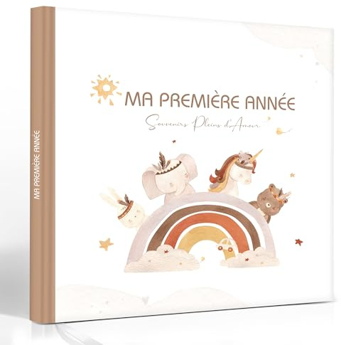 Hyggartn Livre de Naissance et Album Photo Bébé 84 Pages avec Autocollants - Journal à Remplir Photos et Textes, Cadeau Baptême Fille Garçon Fête Prénatale (Motif arc-en-ciel)