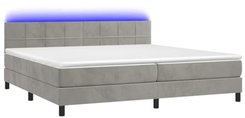 XHNIFBN Boxspringbett 200x200 cm Hellgrau Samt mit Matratze LED beleuchtet Höhenverstellbares Kopfteil Modernes Schlafsofa Luxus Gästebett für Schlafzimmer Wohnung