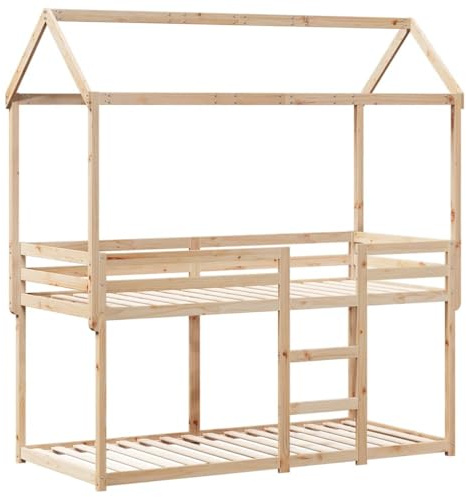 mtlskopl Etagenbett Kiefer massiv 90x200 cm ohne Matratze mit Sicherheitslehne und freistehendem Dachgestell Modernes Design Platzsparend & Robust für Jugendzimmer Kinderzimmer Dachschrägen
