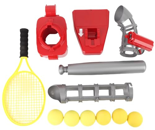 Baxnore Auto Baseball Pitching Machine 2 in 1 Pitching Machine Set with Baseballs Bat Tennis Racket Automatic Baseball Pitcher Baseball Trainer for Youth Indoor Outdoor Sports Game (Red)