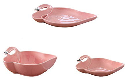 Lot de 3 couverts en céramique avec motif flamant rose et petit bol pour le petit-déjeuner/dessert/fruits/salade (bouche blanche)