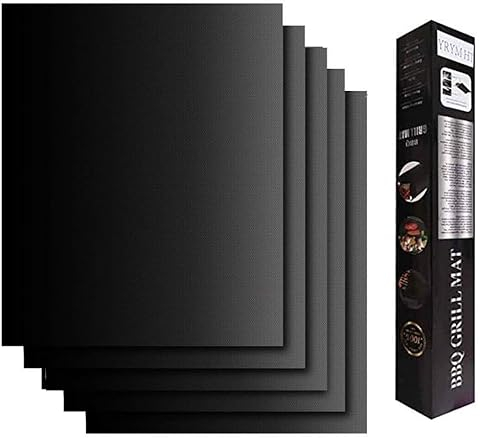 PUNDA BBQ Lot de 5 Tapis de Cuisson en Silicone et Tapis de Cuisson réutilisables, revêtement antiadhésif Teflon pour Grill, Four et Four à Plat (40 x 33 cm) Noir
