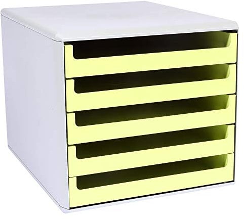 Metzger & Mendle 30050953BE hellgraue Schubladenbox mit 5 Schüben in verde (hellgrün), Recycling, Blauer Engel zertifiziert