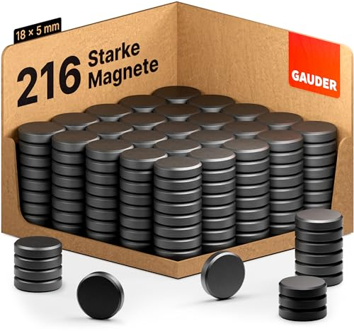 GAUDER Magnete für Magnettafel - Starke Tafelmagnete für Whiteboard, Pinnwand, Kühlschrank & Büro - Runde, Schwarze Kühlschrankmagnete mit hoher Haftkraft (248 Stück - 18 x 5 mm)