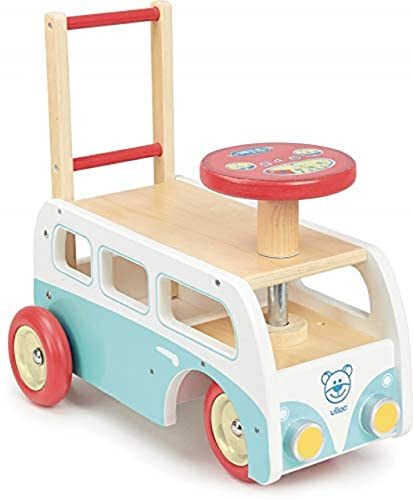 VILAC - Minibus Porteur 2 en 1 - pour Pousser ou Conduire - pour entraîner Votre Enfant à Marcher et Pousser sur Les Jambes - 100% Bois -