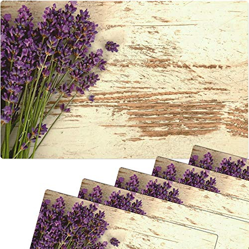 Tischsets 6er als abwaschbare Frühling und Sommer Tischdeko - Platzsets Vintage Lavendel Blumen als Tischuntersetzer in 43 cm - Platzdeckchen als Tischunterlage für Esstisch Wohnzimmer Tisch