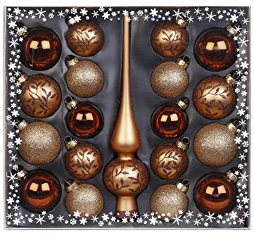 MAGIC Kugelsortiment Glas Dekor 19 TLG. mit Spitze Christbaumkugeln Christbaumschmuck Tannenbaum Deko Weihnachten Weihnachtskugeln Farbe: Winter Toffee braun