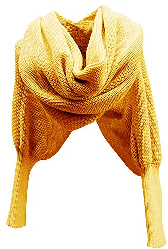 TININNA Damen Gestrickt Strick Schals Unisex Winter Warme Strickschals Cape Schal Stola mit Ärmeln