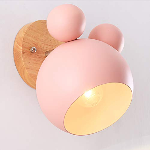 Mengjay E27 Wandlampe Kinder Schlafzimmer Kinderzimmer Wandleuchte Nachttischlampe Innen Wandleuchten Eisen Holz Wandlampen Küche Wandbeleuchtung Deko Decke Leuchte Flur Lampe (Rosa)