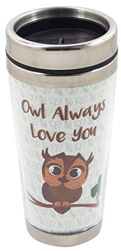 Owl Always Love You Brown 16 Ounce Stainless Steel Travel Tumbler Mug with Lid