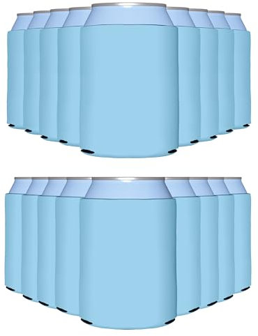 PartyPrints Paquete de 100 fundas enfriadoras de latas en blanco azul placid, espuma aislante personalizable por sublimación a granel para cerveza, soporte plegable para bebidas, aislante de refrescos
