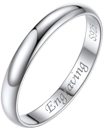 Silvora 3mm breit Konvexer Ring für Damen Herren mit Textgravur 925 Silber Schlichter Glänzender Fingerring Dünne Schmale Ehering Verlobungsring in Silber Ringgröße 64.6(20.75)