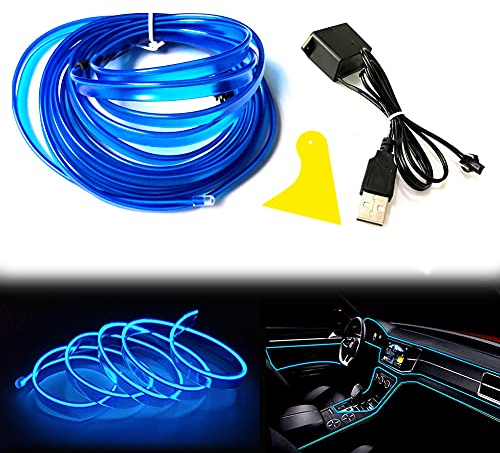 Balabaxer USB EL-Wire Blau, 5M/16.4FT Flexible Neonlichtröhre DC 5V Neonröhre Innenraumlichtleiste für Autoinnenraum, Lücke Dekorationsbeleuchtung.
