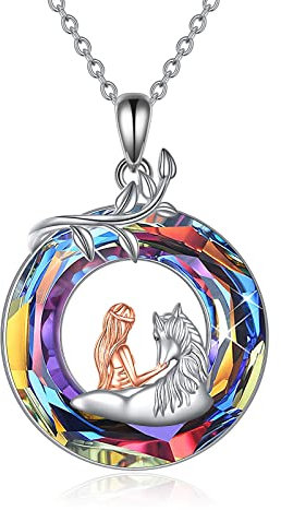 YAFEINI Pferd Halskette Mädchen Anhänger Pferd Kette 925 Sterling Silber Schmuck Geschenk für Damen Freund (Pferd mit Kristall-Halskette)