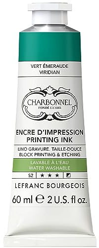 Lefranc Bourgeois 301498 Charbonnel Water Washable Copper Printing Ink with Excellent Light Fastness, Vegan, 100% Solvent-Free, 60 ml Tube - Emerald Green