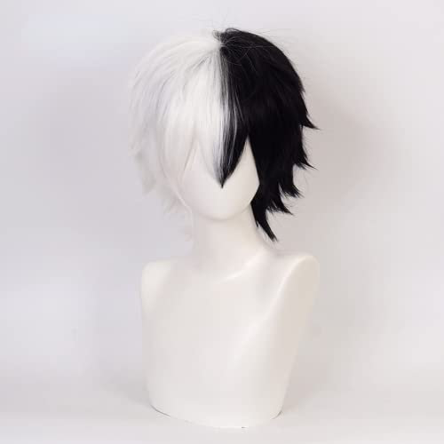 Anime-Cosplay-Perücke, Monokuma-Perücke, schwarze und weiße Perücke, kurze, gerade Bob-Perücken mit Perückenkappe, für Halloween, Party, Karneval, Nachtleben, Konzerte, Hochzeiten