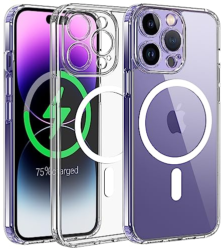 Qasyfanc Hybrid Magnet Hülle Kompatibel mit iPhone 14 Pro KameraschutzHülle, Magnetisch für Dünn Transparent Militärschutz Hülle iPhone 14 Pro Case, Klar