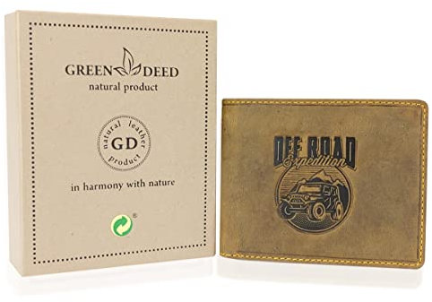 GREEN DEED Echtleder Herren Geldbörse – Groß Portmonee aus Leder – Portemonnaie mit Münzfach – Tri-Fold Geldbeutel Männer - Vintage Braun - Fahrer Auto Off Road - 12 x 9 x 3 cm