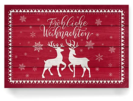 artboxONE Holzbild 60x40 cm Typografie Weihnachten mit Hirsch und REH von Künstler CalliLetters