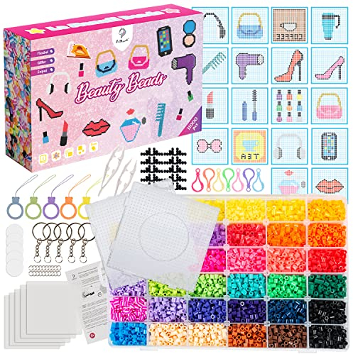 La Manuli Perles à Repasser Set 11 000 Pièces, 26 Supports, 5mm Fusible Perles Bricolage pour Enfants avec Motifs Cosmétiques, Création de Porte-clés, Bijoux et Accessoires - Cadeau Éducatif DIY