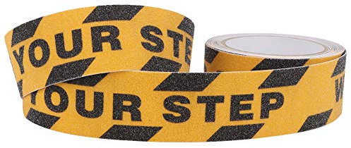 Dioche Watch Your Step Sticker, 5M Mind The Step Sign Pvc Watch Your Step Non Slip Tape Floor Stair Step Anti Slip Abrasive Safety Tape for Stairs, Walkways, Ladders, Decks