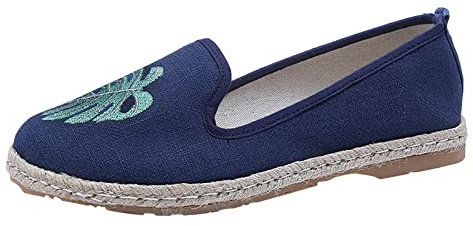 Sandalias con correa en T para mujer, alpargatas bordadas con hojas de joyería, mocasines para mujer, sin cordones, con boca poco profunda, zapatos simples individuales, zapatos casuales, zapatos de