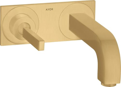 Hansgrohe AXOR Citterio single-lever washbasin mixer flush-mounted, spout 225mm, plate for wall mounting, Colour: Brushed Gold Optic